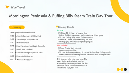 Mornington Peninsula + Puffing Billy Day Tour: Wildlife, Wine & Art (1–6 people)